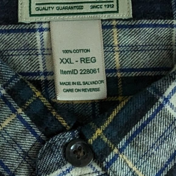 Men's LL Bean Traditional Fit Button Down Shirt Tartan Navy Blue Green XXL NEW - Picture 4 of 4
